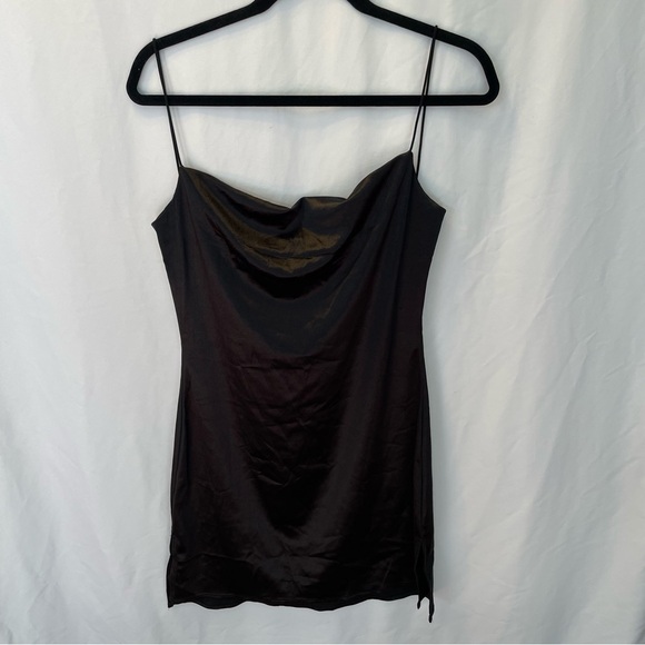 Zaful Dresses & Skirts - Zaful Black Satin Cowl Neck Mini Dress 10 Sexy Clubwear Cocktail Homecoming